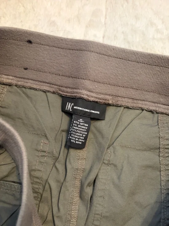 INC International Concepts Olive Green Capris with Pink Floral Embroidery - Picture 6 of 7